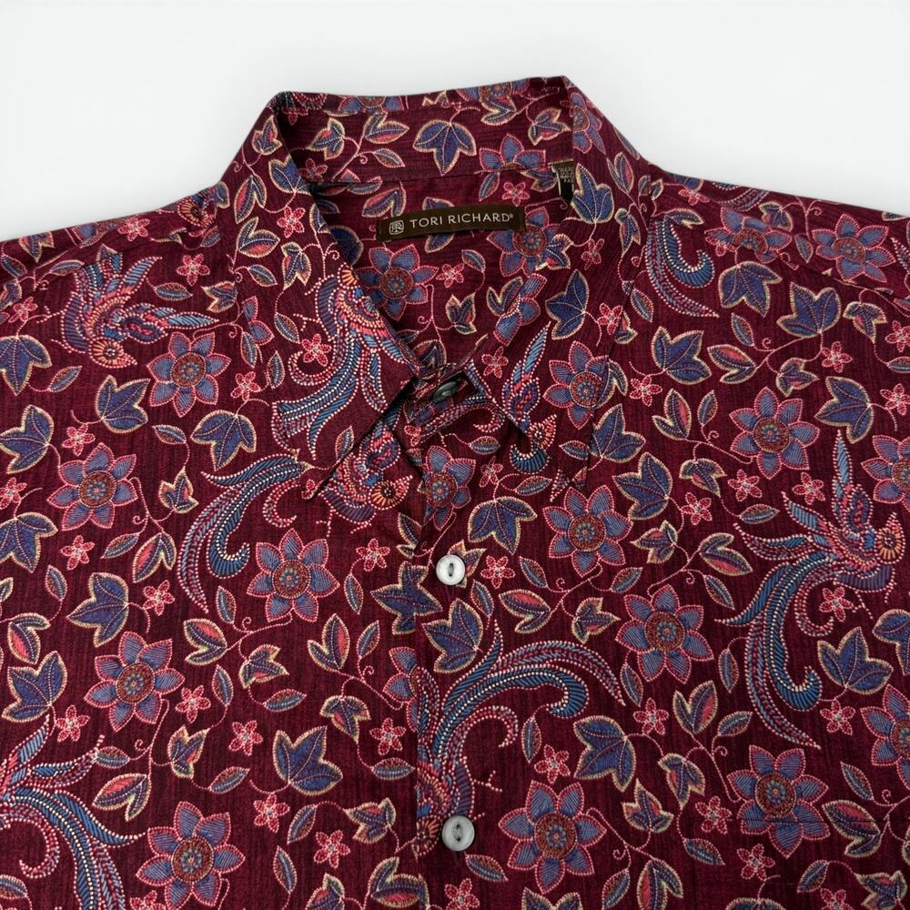 Tori Richard Hawaiian Shirt Mens L Floral Paisley Cotton Lawn Camp Resort